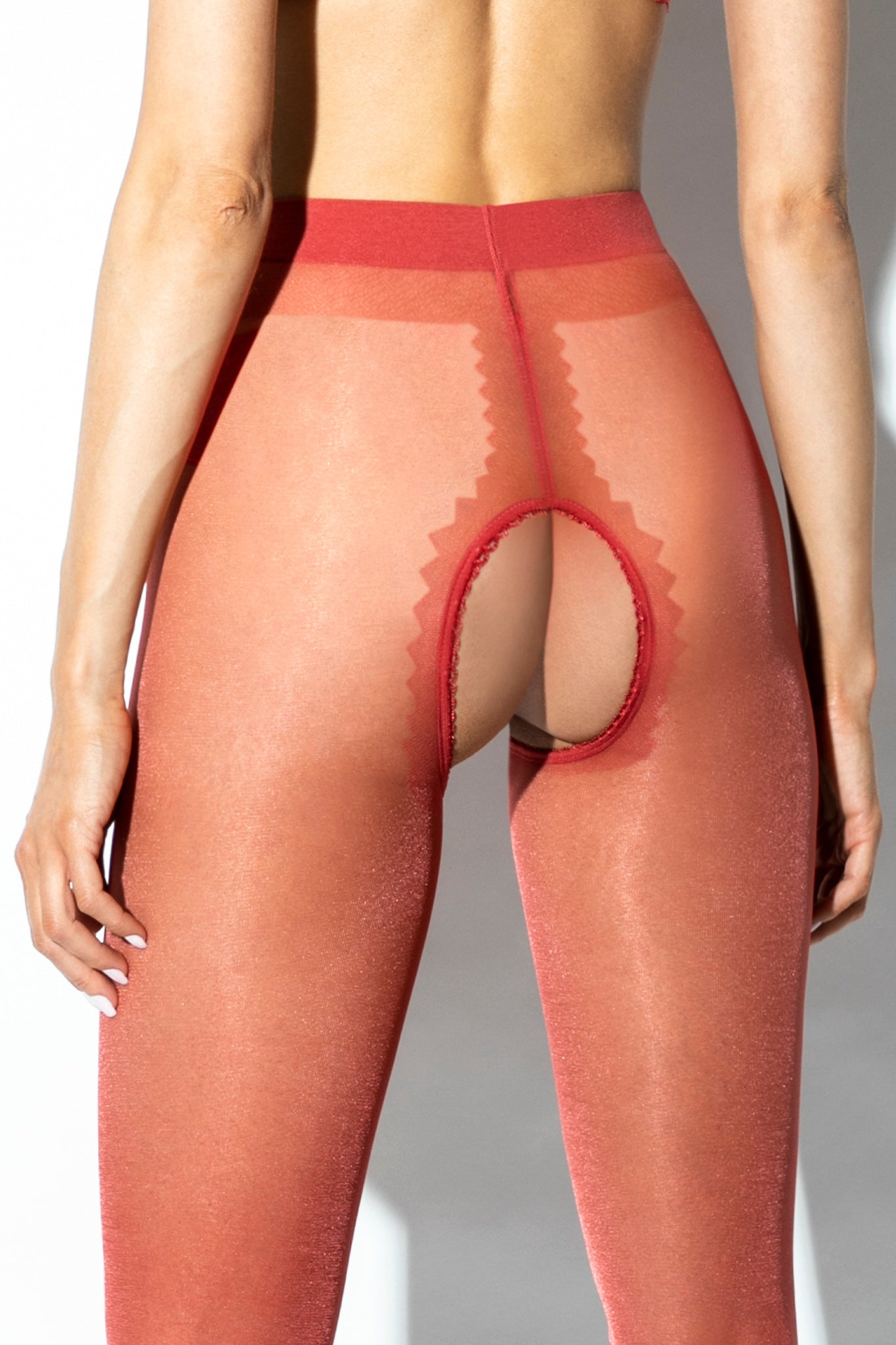 Open Crotch Pantyhose 20DEN Hip Gloss Amour Red-2