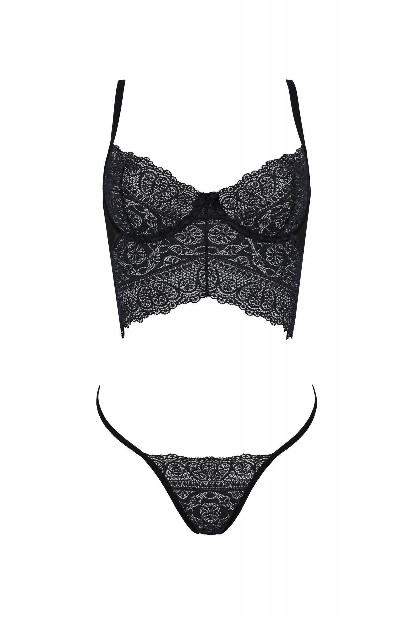 Longline Lace Bustier String Panty Set Passion Kerria-2