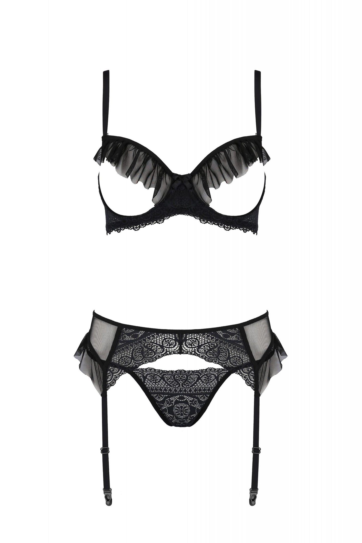 Sexy Open Cup Bra Garter Belt String Set Passion Kerria-2