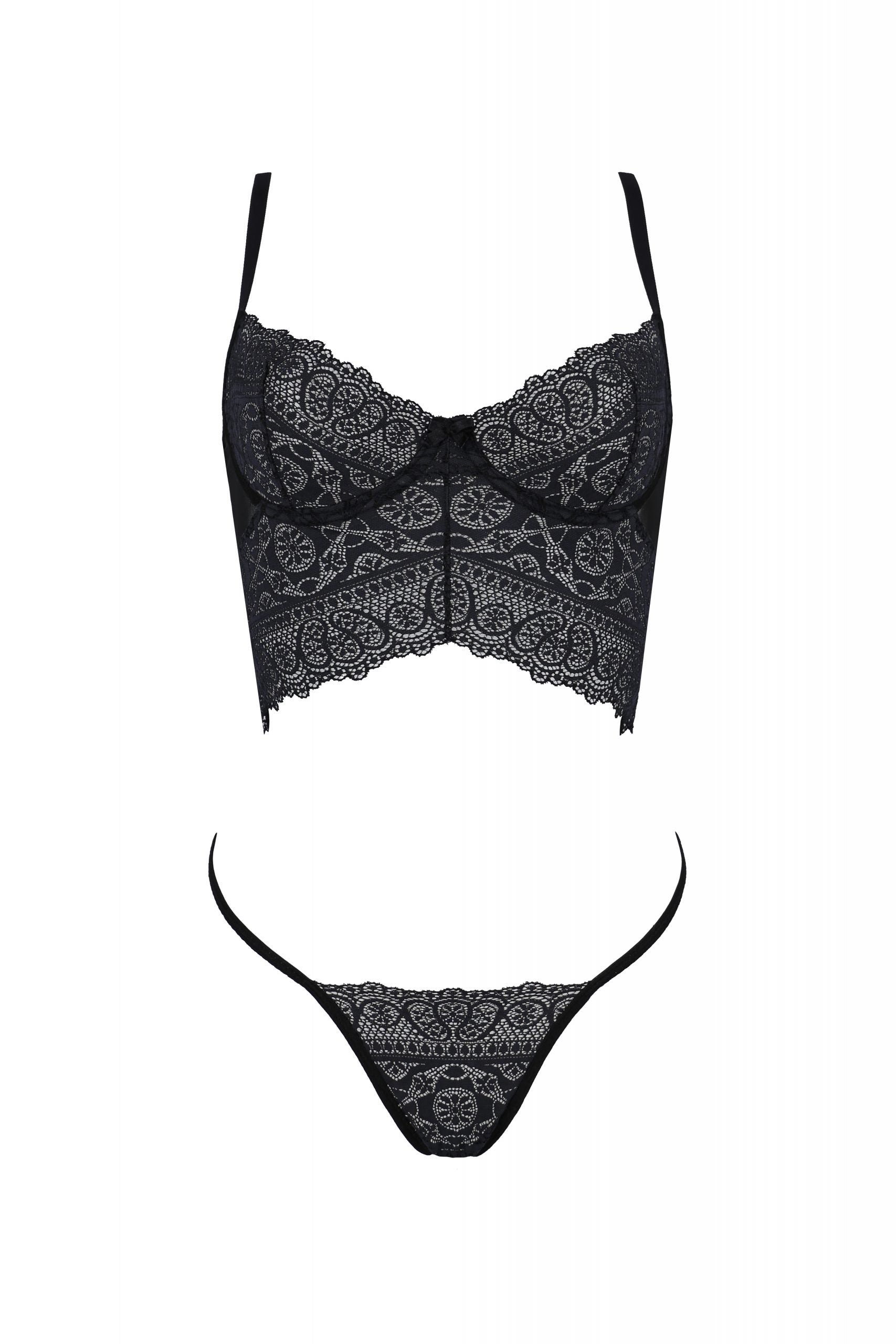 Longline Lace Bustier String Panty Set Passion Kerria-2